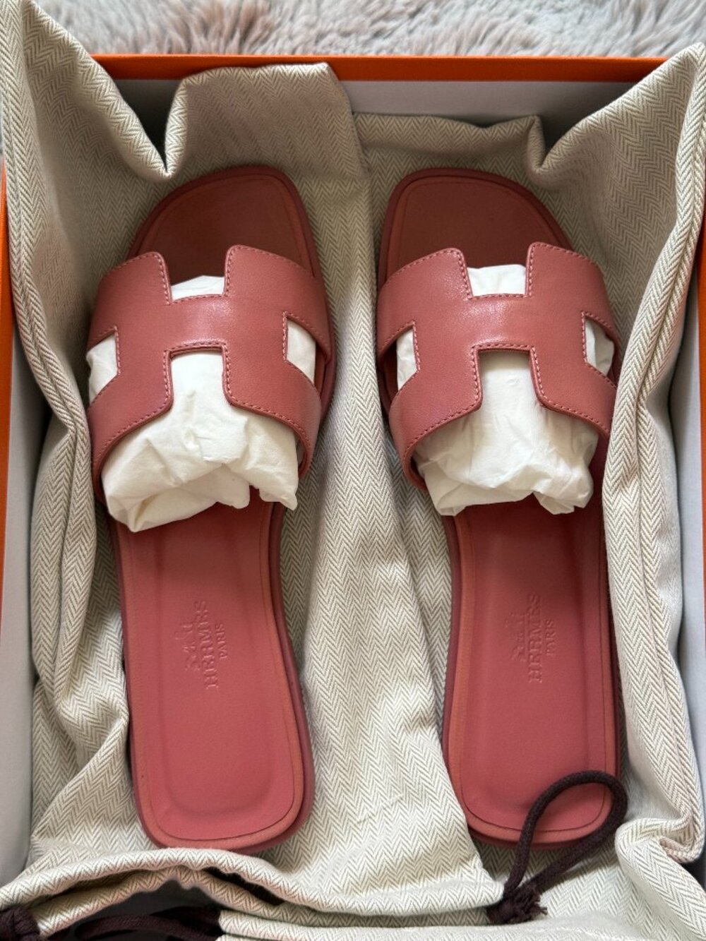 Hermes Oran Sandals Rose Calfskin 37